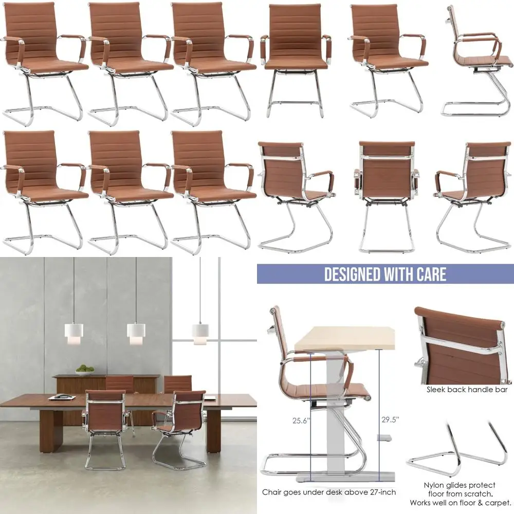 كراسي مؤتمرات جلدية متوسطة الظهر لغرف الانتظار واستخدام الضيوف والاستقبال مع قاعدة زلاجات #1