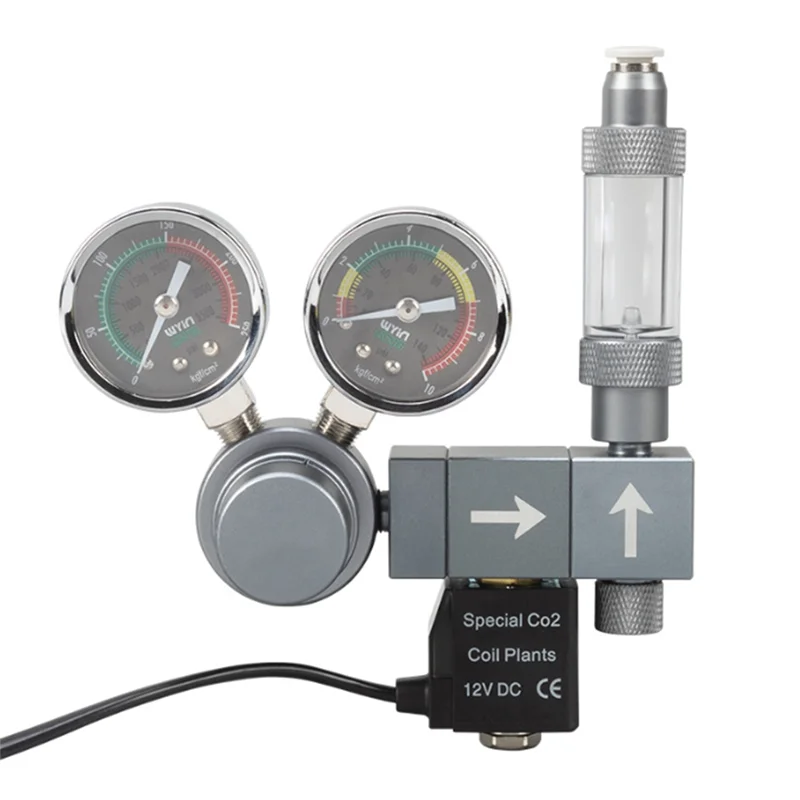 PZHI-CO2 Regulator Dual Meter Solenoid Valve Quick Plug Foam Recorder Control System Fish Tank CO2 Pressure Reducing Valve EU Pl