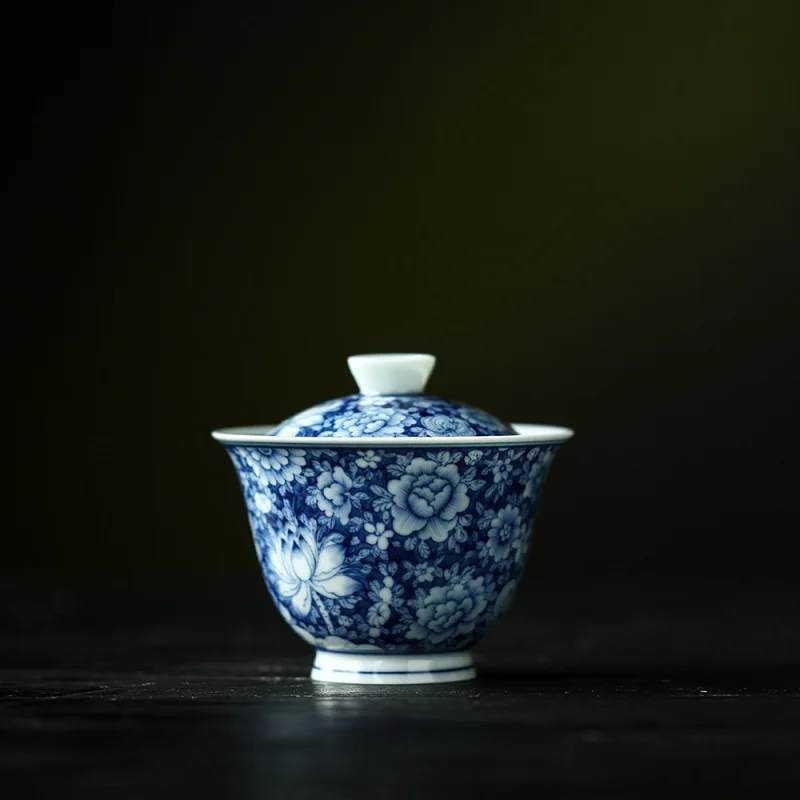 

Фарфор г-н Цин, Gaiwan, ручная роспись, Wanhua, дровяная печь, сине-белая, маленькие чайные принадлежности из трех частей, чайная чашка, высокое качество