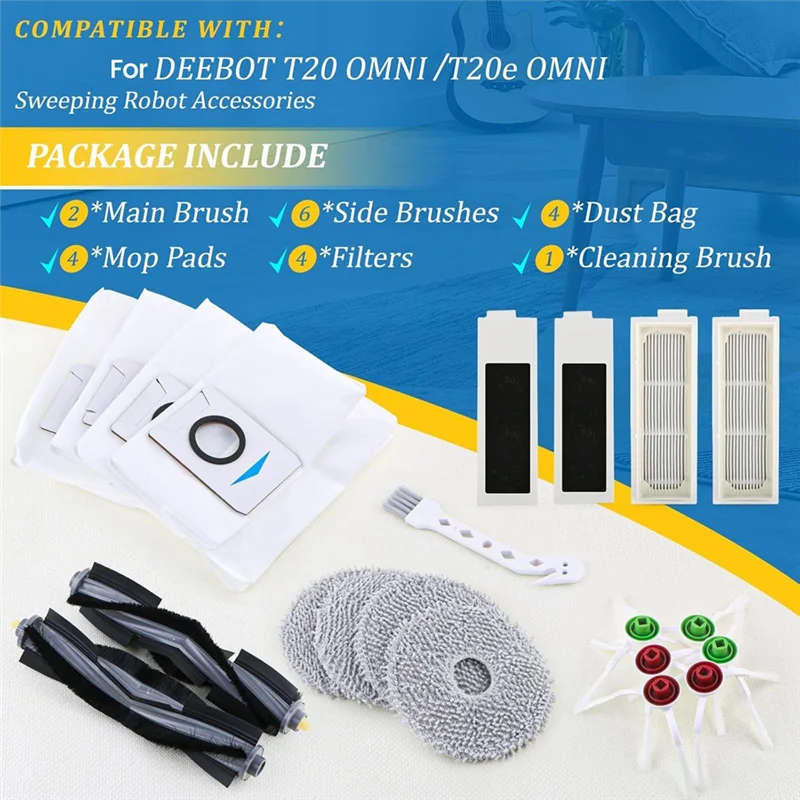 

A65Z Accessories Kit For Ecovacs Deebot T20 Omni / T20e Omni Robot Vacuum Cleaner Main Side Brush Hepa Filters Mop Bags