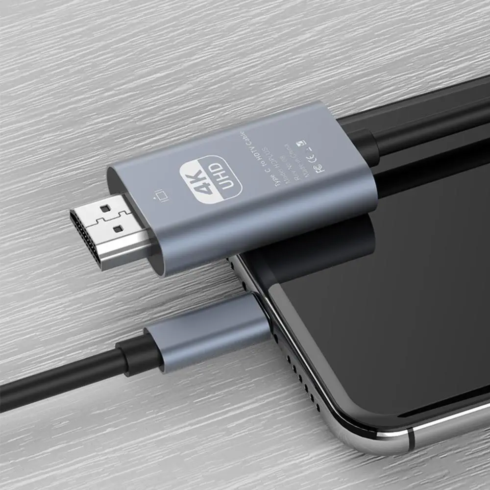 Kabel adaptor Tipe C ke HDMI, kabel konverter HDTV Tipe C 4K 30Hz untuk proyektor PC Pro Laptop Tablet