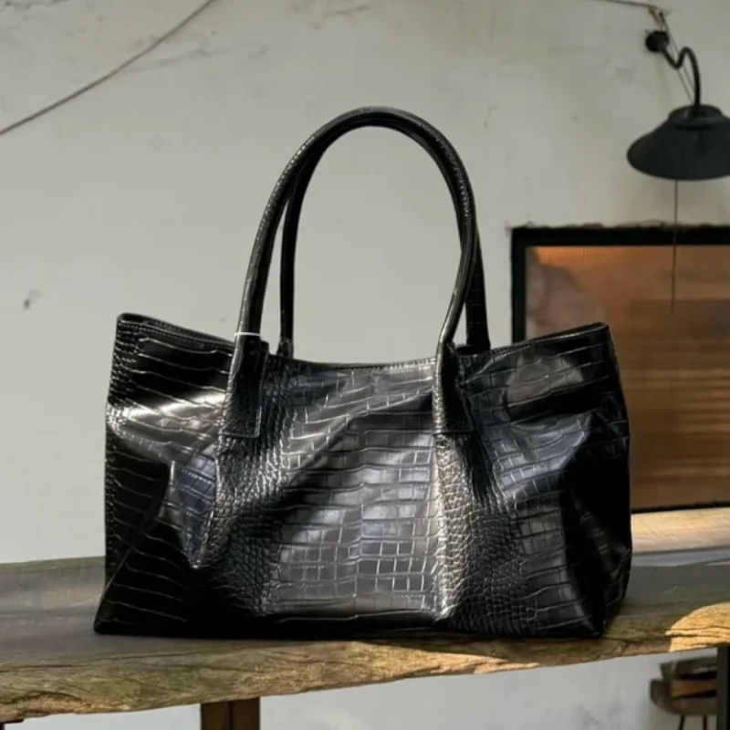 Marken-Krokodilprägung Kunstleder-Tasche für Damen, große Kapazität, Schulter-Handtasche, lässig, für den Alltag, Arbeit und Einkauf