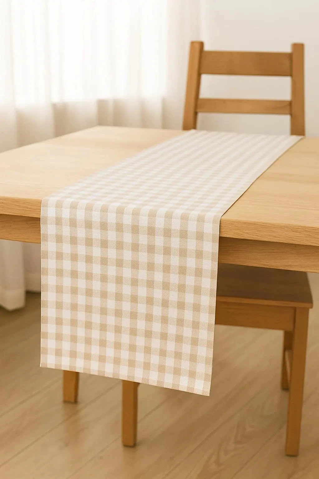1pc Autumn Plaid Table Runner, Beige Gingham Print Decor, Ideal Festive Gift for Home Dining & Fall-Themed Table Decoration