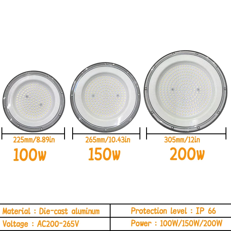 UFO LED High Bay Light AC85-265V 100/300W High Brightness IP66 Waterproof Aluminum Suitable For Outdoor Industry Garage Workshop