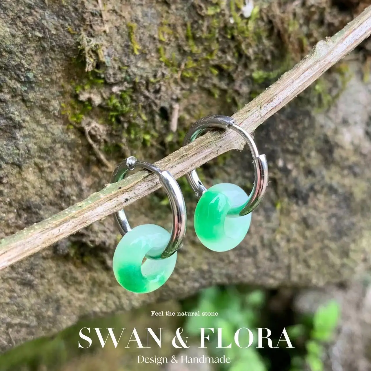 

Серьги-кольца из натурального зеленого нефрита, серьги из яшмы для женщин, винтажные подарочные ювелирные изделия с покрытием из нержавеющей стали