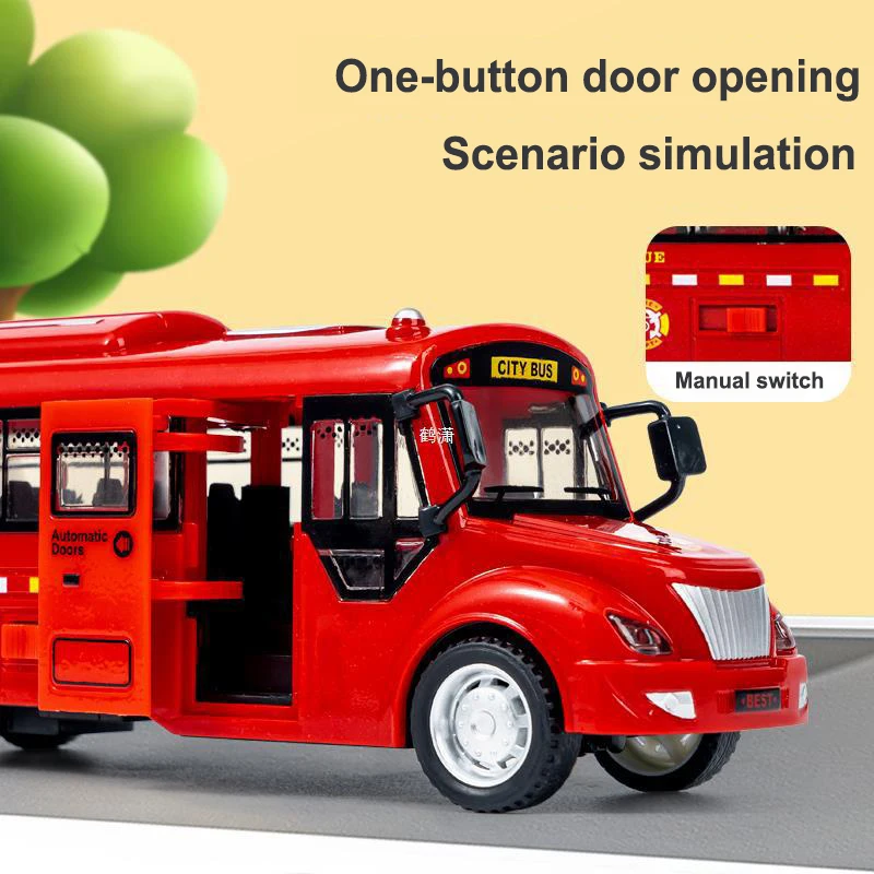 Dual Inertia Sliding Campus Bus Car Model Simulation Sound and Light Music Educational Toy Bus Car Toy Children\'s Birthday Gift