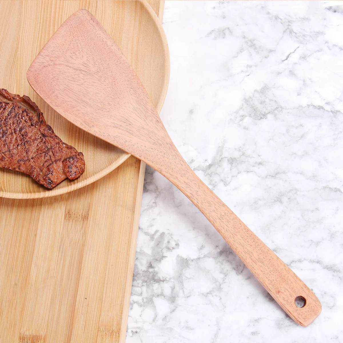 

3 Pcs Wood Spatula Kitchen Utensils Long H Cooking Tool Resistant High Temperature Easy Wash Storage Hole