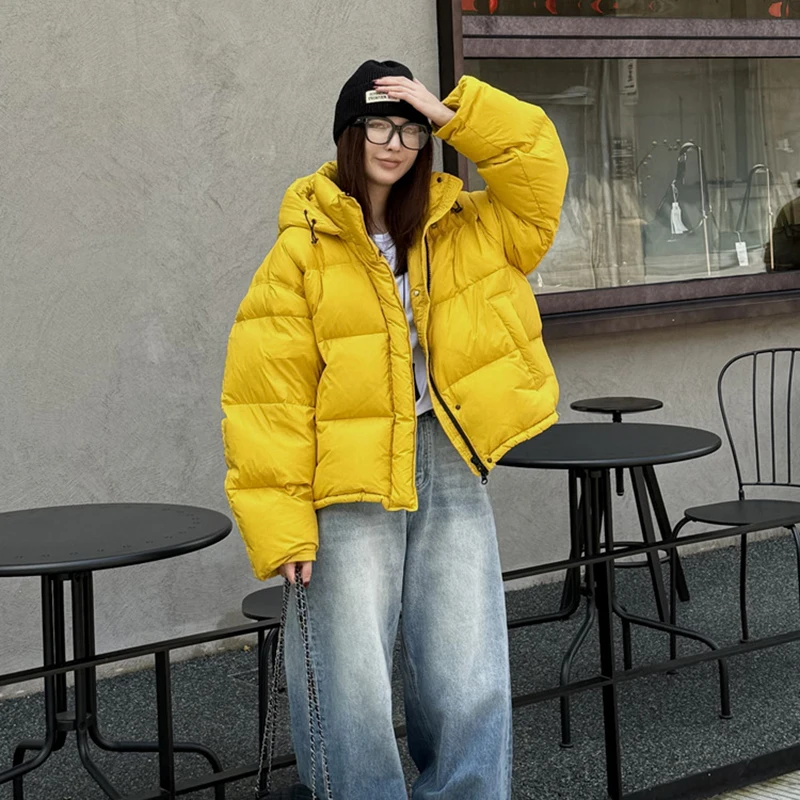 Pato branco para baixo feminino com capuz quente jaqueta 2025 inverno novas mulheres de alta qualidade jaqueta moda parker h756