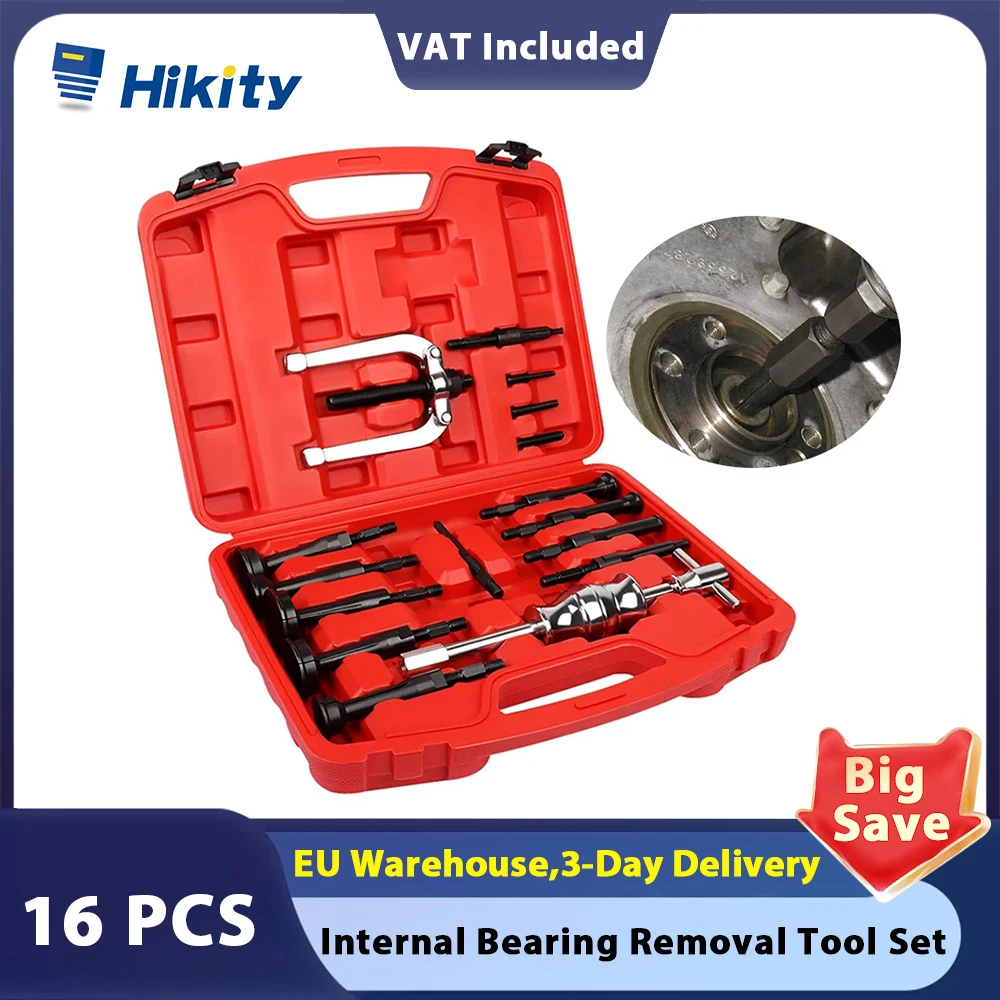 Hikity 16PCS Blind Hole Bearing Puller Set Inner Bearing Race and Seal Extractor Kit Internal Bearing Removal Tool Set with case