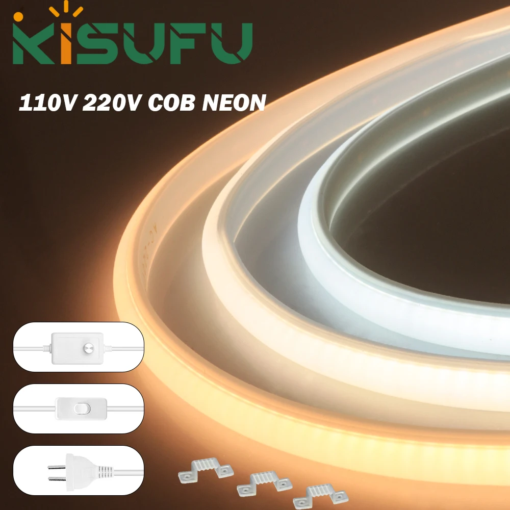السوبر مشرق 110 فولت 220 فولت COB النيون قطاع مع باهتة/التبديل الاتحاد الأوروبي/المملكة المتحدة التوصيل 288 المصابيح/م IP67 عكس الضوء RA90 الإضاءة الخطية داخلي في الهواء الطلق