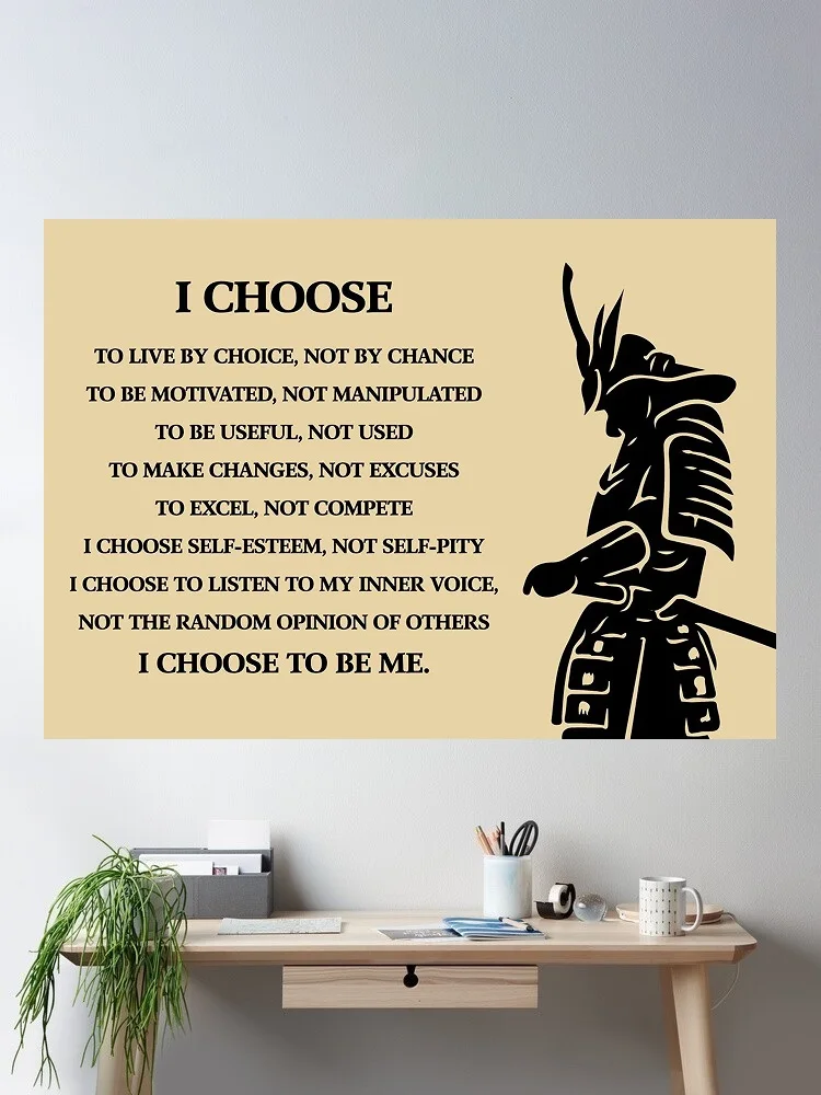 8Style Choose 7 Virtues Of A Warrior Poster Bushido Samurai, Art Print Silk Poster Home Wall Decor
