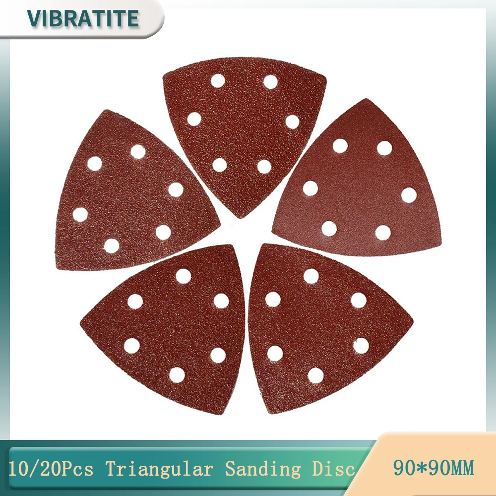

10/20PCS Triangular Sanding Disc 90*90MM 6Holes Hook and Loop Sandpaper Abrasive Tools Aluminum Oxide for Wood Grinding