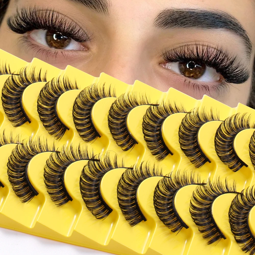 10 Pairs DD curl Russian Strips Lashes Faux Mink Lashes 3D Mink Lashes Fox Eyes Natural False Lashes Eyelashes Extension