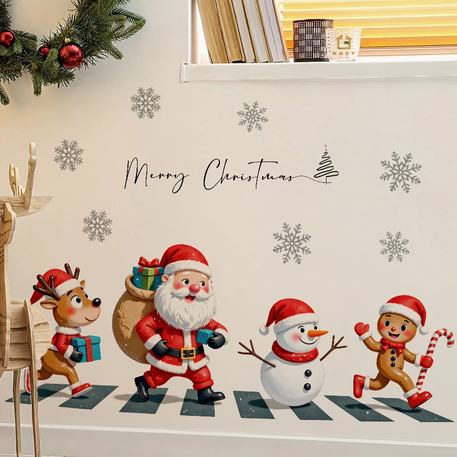 Merry Christmas Snowman Gingerbread Wallpaper  Removable Self-Adhesive Santa Reindeer For Home Cafe Bedroom Living Room Decor