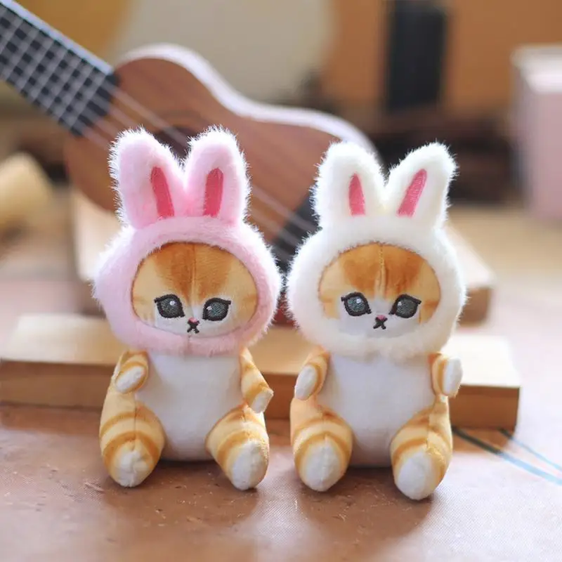 Cute Cat Plush Keychain Stuffed Animal With Bunny Hat Plush Keychain Pendant Purse Backpack Hand Bag Charm For Kids Birthday