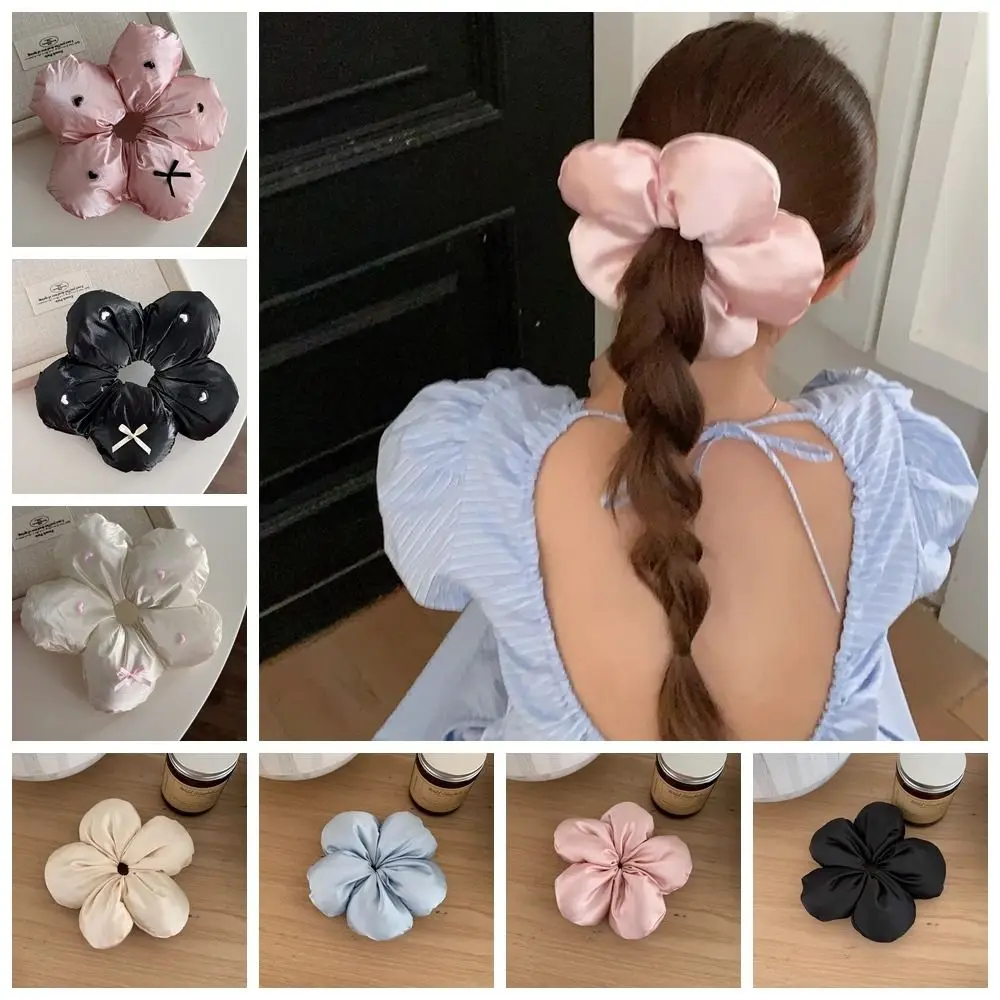 Trendy Flower Shape Flower Scrunchies Sponge Oversize Large Satin Hair Scrunchies Hair Tie Cloth Exaggerated Hair Ring Daily