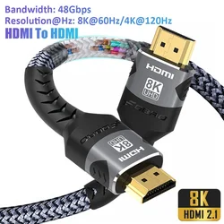 8K HDMI Cable 2.1 48Gbps  High Speed HDMI Braided Cord-4K@120Hz 8K@60Hz, DTS:X, HDCP 2.2 & 2.3, HDR 10 for Compatible Laptop/PS5