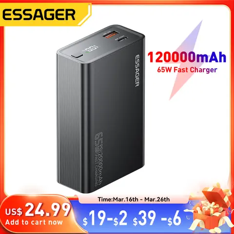 Essager 보조베터리 20000mAh 휴대용 PD 65W 고속 충전 휴대 전화 외부 배터리 보조베터리 전화 노트북 태블릿 Mac