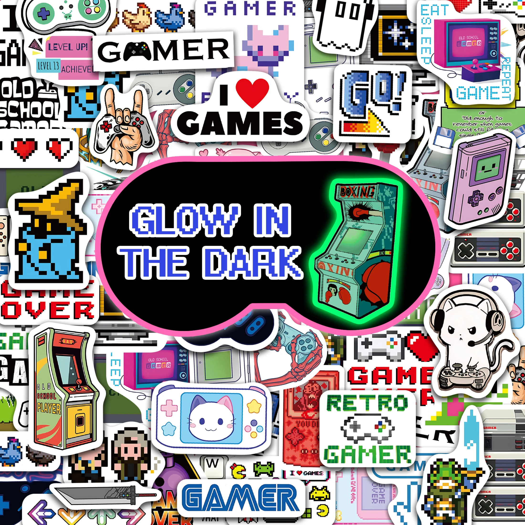 54pcs Glow in The Dark Video Game Stickers, Pack Boys Water Bottle Stickers Vinyl Stickers For Teen Boys Waterproof Stickers