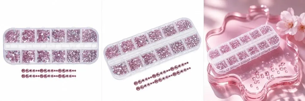 Mixed Size Cherry Blossom Pink Acrylic Flatback Rhinestones Easy Apply DIY Nail Gems Face Makeup Crafts Decoration