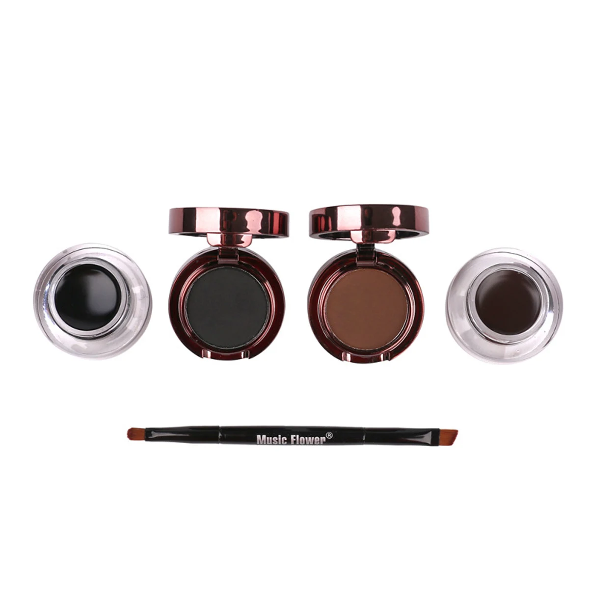 Eye Makeup 5 Piece Set 2 in 1 Black & Brown Eyeliner + Eyebrow Powder Waterproof & Long Lasting (with Dual Brush)