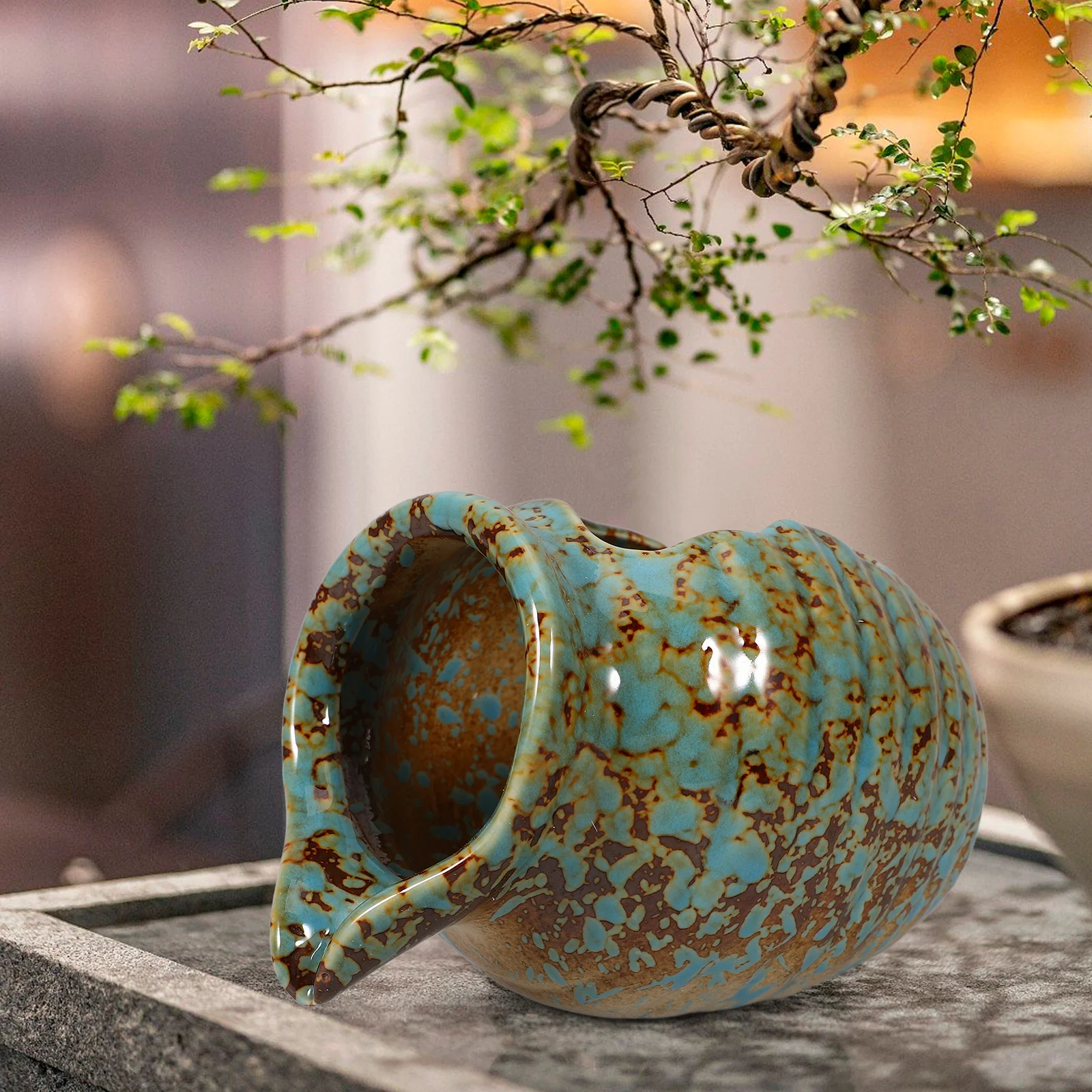 

Ceramic Waterfall Fountain Jar for Outdoor Indoor Decorative Circulating Landscape Feature Courtyard Garden Home Living Room