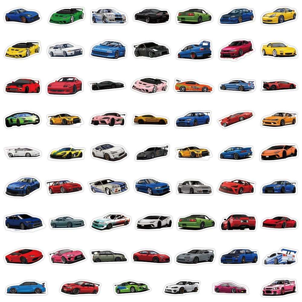 10/30/60PCS Cool Sport Car JDM Cartoon Stickers DIY Motorcycle Travel Luggage Skateboard Graffiti Sticker Fun for Kid Toy Gift