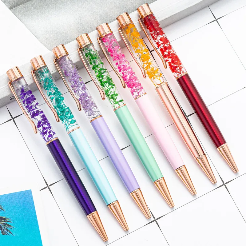 Kawaii Creative Eternal Flower Ballpoint Pen Metal Crystal Ballpoint Pens Student Stationery Office Pen Lettering Custom Logo