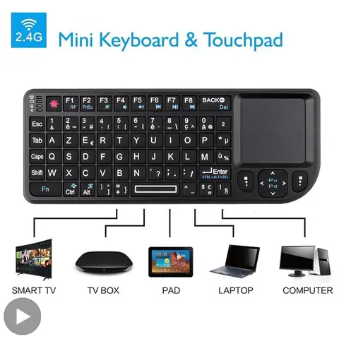 백라이트 미니 무선 키보드 프랑스어 Azerty 스페인어 러시아어 터치 패드 N 에어 마우스 PC 스마트 TV 박스 RGB 키트