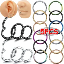 5pc Nose Rings Hoop Hinged Clicker Segment Nose Rings Ear Cartilage Ring Clip Stainless Steel Ear Nose Ring Body Jewelry Gift