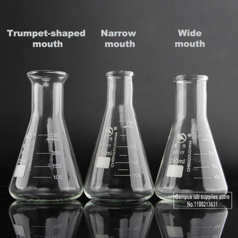 1 sztuka 50 ml/100 ml/150 ml/200 ml/250 ml/300 ml/500 ml/1000 ml szklana borokrzemianowa stożkowa kolba Erlenmeyera do laboratorium sprzęt chemiczny