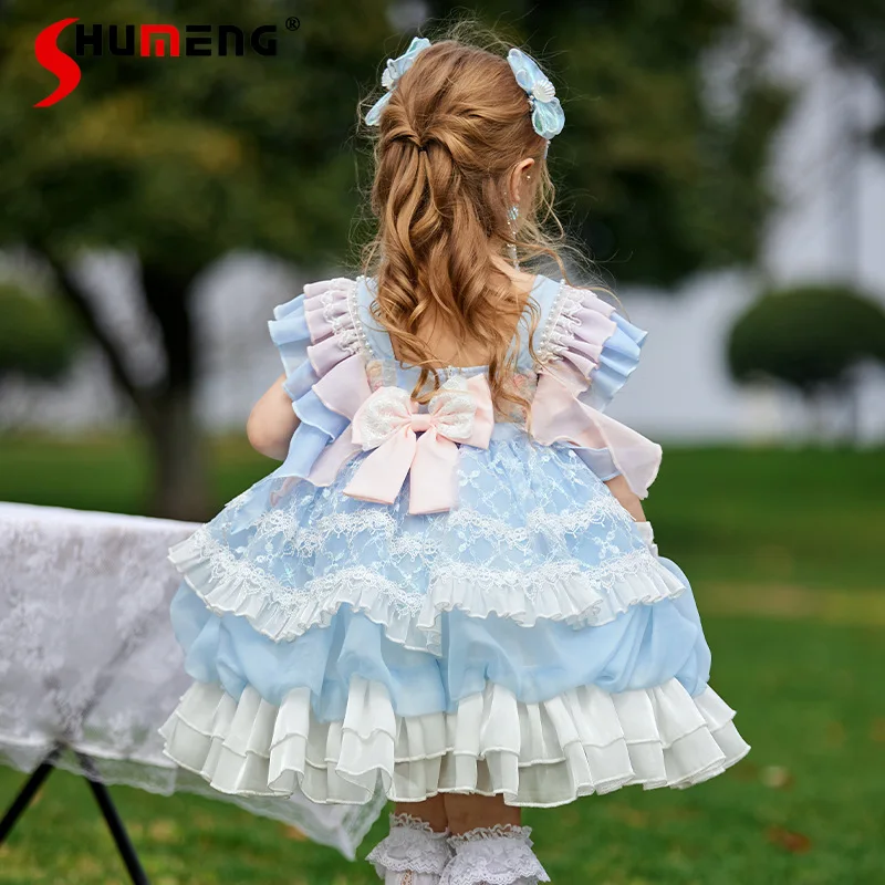 

Платье принцессы в стиле Лолита для девочек, новое летнее высококачественное изысканное платье с короткими рукавами, детское японское платье без рукавов