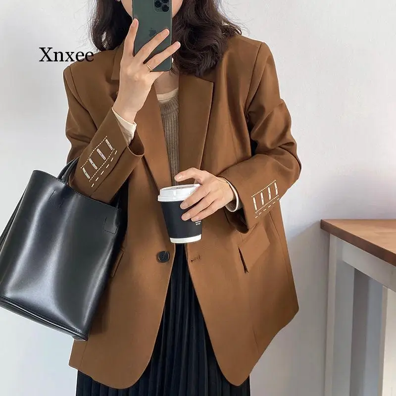 

Embroidery Design Suit Jacket Women's 2022 Spring and Autumn New High-End Casual Brown Coffee Suit