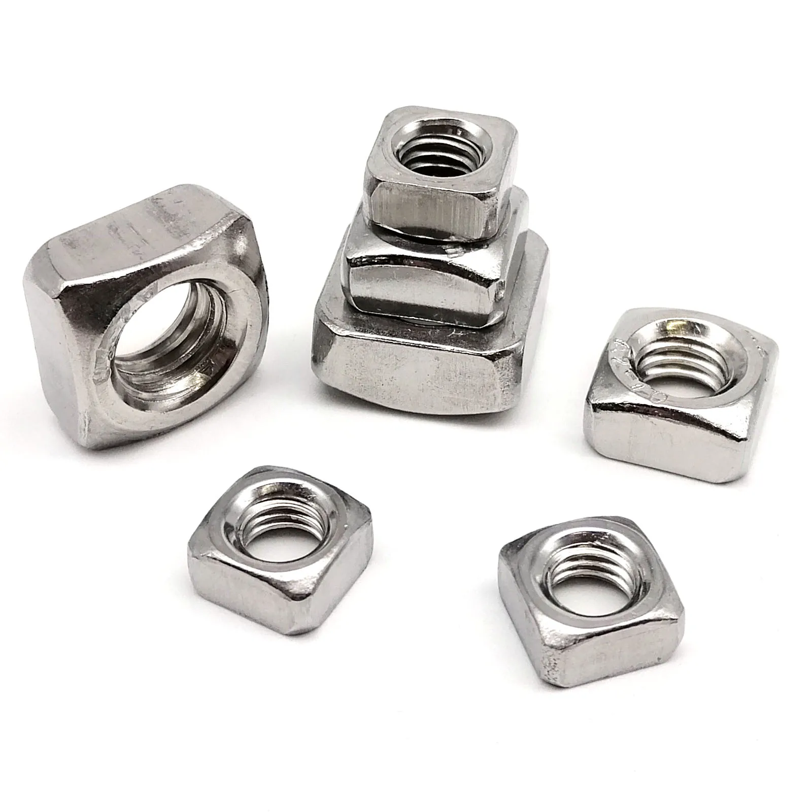 HZYUEGOU 20/50/100 Stück M3 M4 M5 M6 M8 M10 M12 DIN557 GB39 304 A2-70 Edelstahl Metrische Gewinde-Quadratmutter – Detail 2