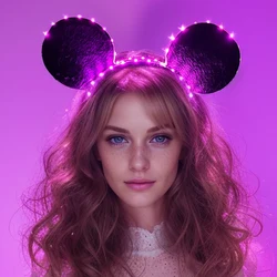 LED Luminous Black Ears Headband Mouse Ears Glowing Hairband Girls Boys Birthday Favors Christmas Birthday Party Supplies