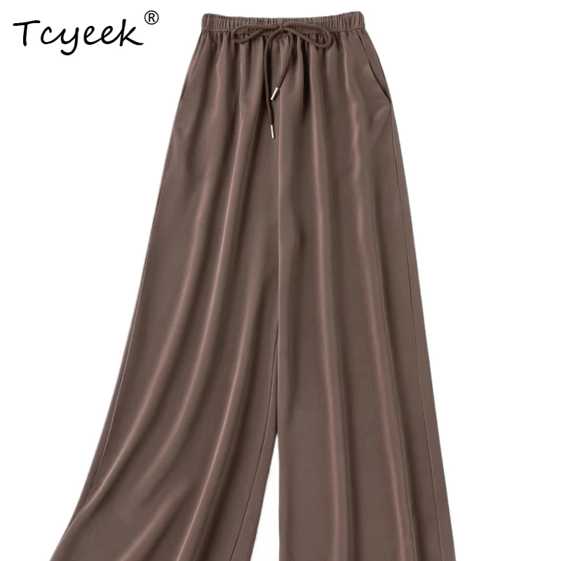 

Tcyeek 92% Real Mulberry Silk Pants Women 30MM Silk Ladies Clothing 2026 Spring Autumn Loose Wide Leg Pants Pantalon Pour Femme