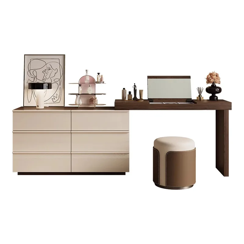 

Medieval dresser solid wood flip retractable six-chest cabinet bedroom minimalist light luxury makeup table bedside storage
