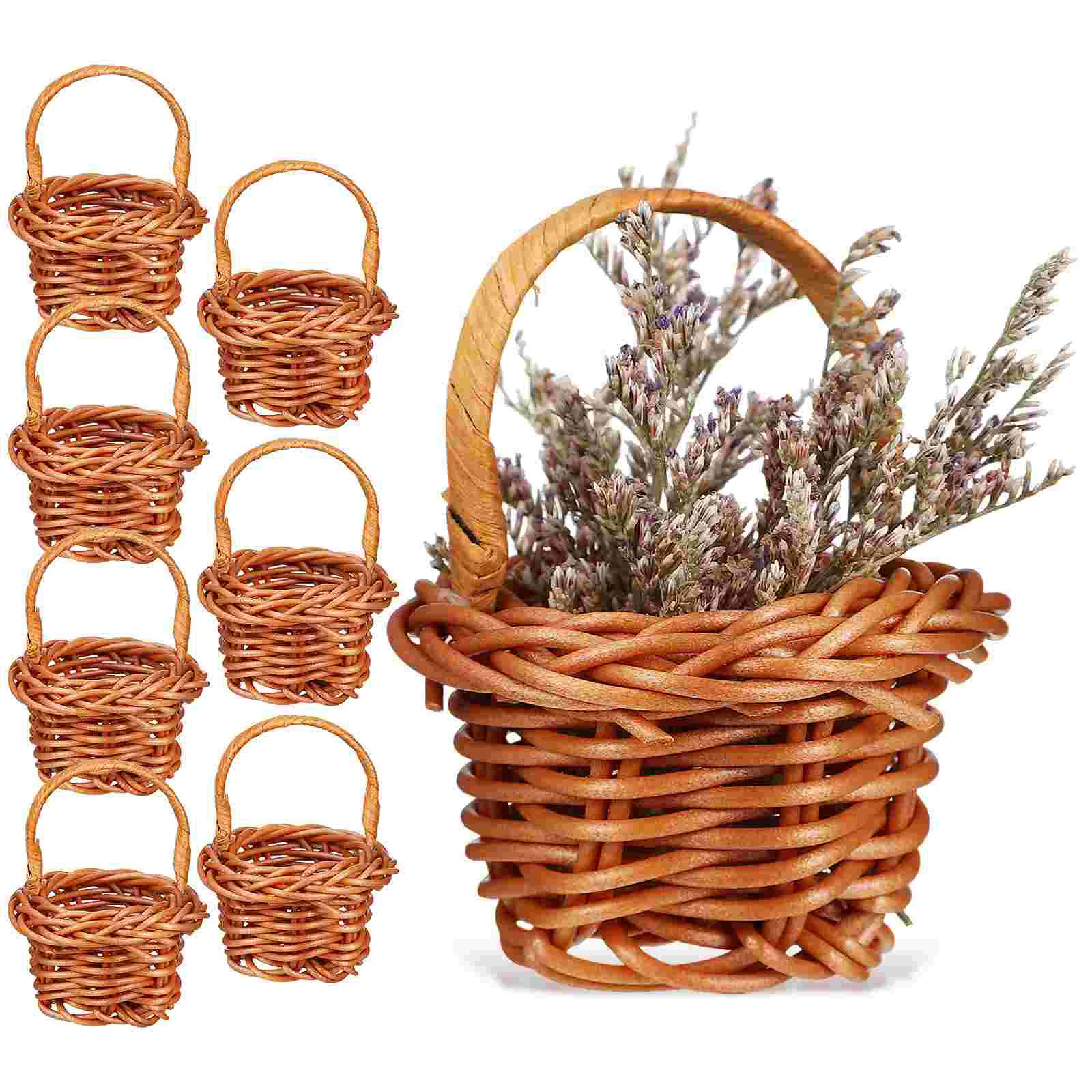 8 Pcs Woven Basket Miniature Garden Decoration Desktop House Delicate Toy Gift Home Lovely Plastic Wear-resistant Stuff