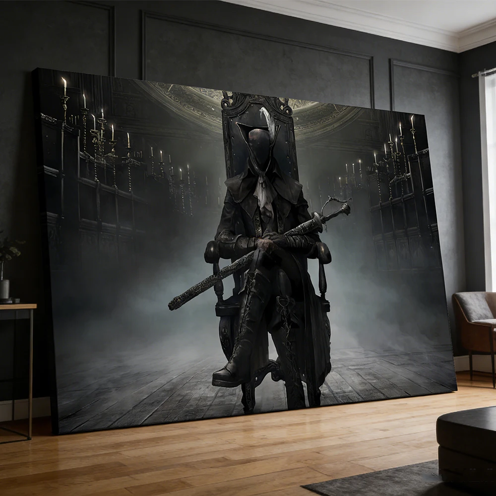 Classic Game Bloodborne Canvas Wall Art Print Hunter Game Poster Gothic Dark Fantasy Gamer Boy Room Bedroom Aesthetic Home Decor
