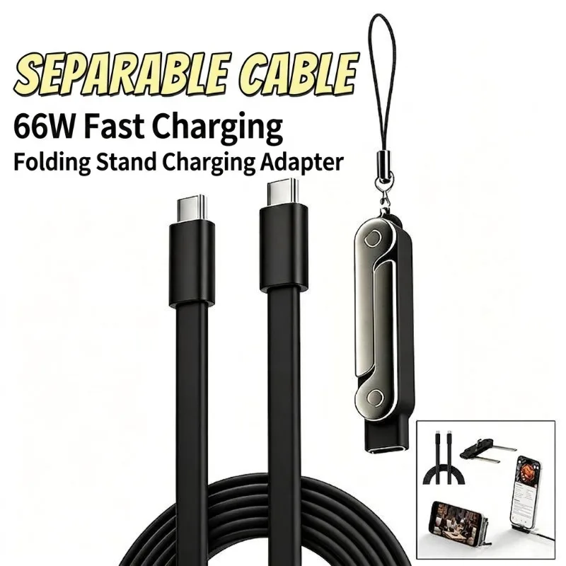 Multifunctional 2‑in‑1 240W PD Fast Charging USB‑C Cable Detachable Fold‑Out Desktop Phone Stand High‑Speed Data Charger Wire