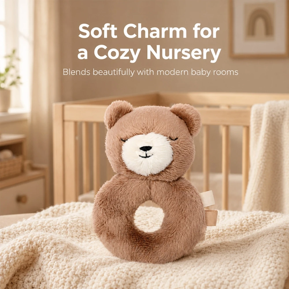 Soft Plush Bear Rattle Ring Toy Baby 0-12M Educational Toys Newborn Sensory Shaker Fine Motor Sleep Soothing Gifts