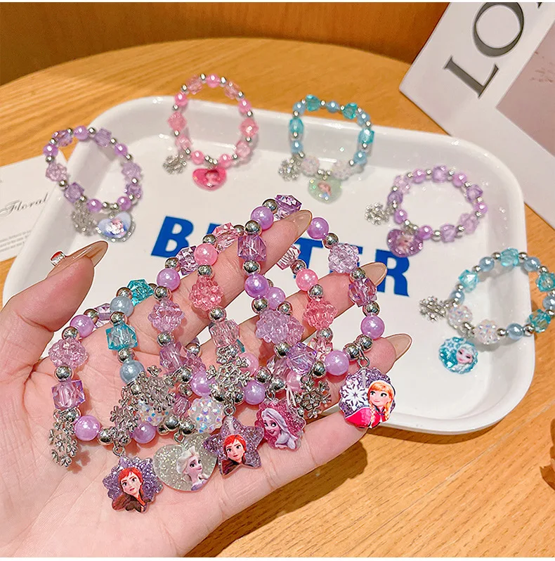 

New Disney Frozen Elsa Princess Bracelet Snowflake Love Pendant Bracelet Accessories Girls Cute Cartoon Anime Jewelry Gift