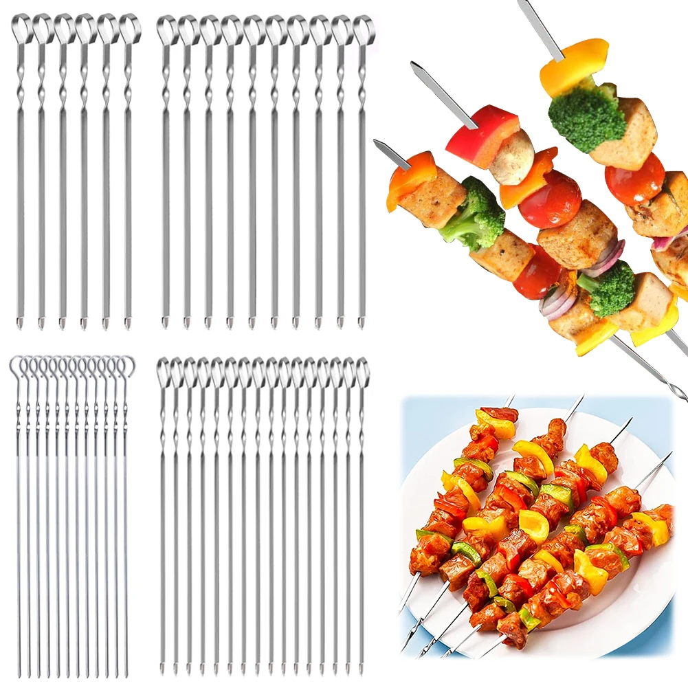 Kabob Skewers Stainless Steel Barbecue Skewers Reusable Flat Grill Stick Shish Kebab Skewers for Outdoor Camping Picnic