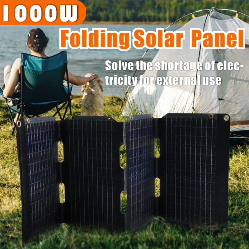 1000W Solar Folding Panel Portable Bag USB Output Solar Charger Outdoor Power Hiking Camping Power Generator Home Mobile Phone