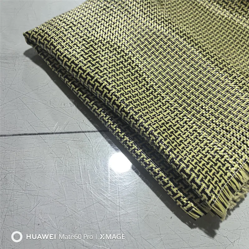 1100D / 3K 200gsm Yellow Kevlar & Carbon fiber mixed Fabric Plain Hybrid Carbon Kevlar Cloth 12\
