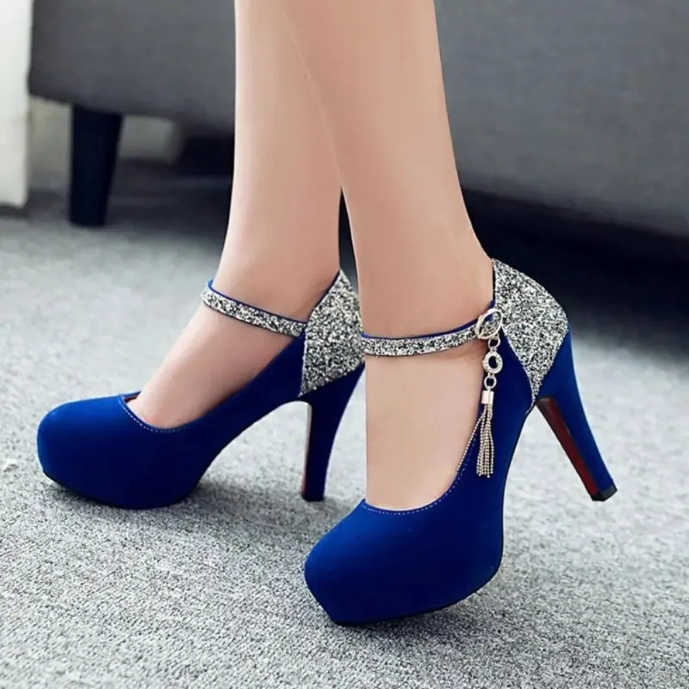 QPLYXCO New Big Size 32-43 Women High Heels11cm Shoes Ladies Fashion Pumps Round Toe Party Dance Wedding Platform Shoes A07