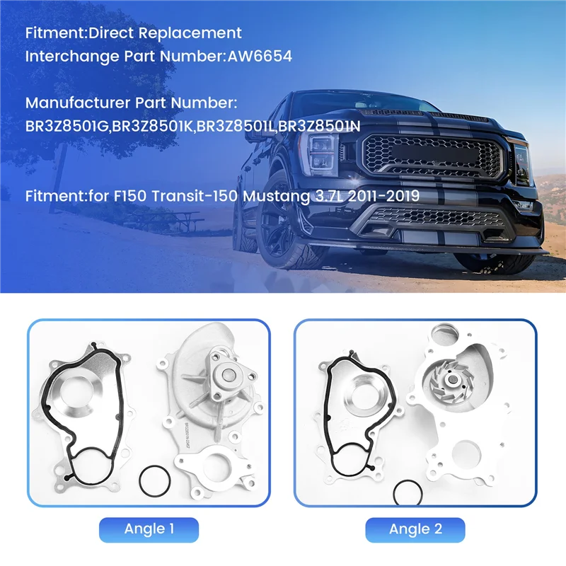 

BB-NEW Water Pump AW6654 BR3Z-8501-N Fits For Ford F150 Transit-150 Mustang 3.7L 2011-2019
