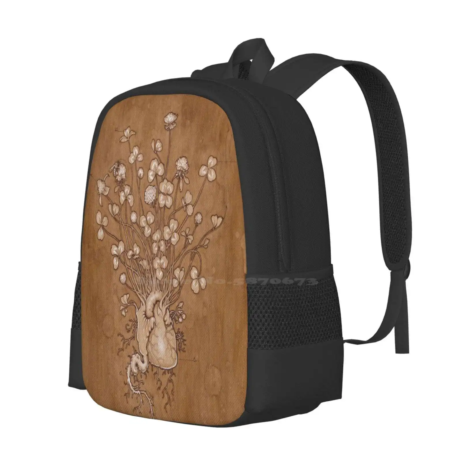 Clover Heart Ii School Bags Travel Laptop Backpack Pyrography Natural Pigments Helfer Clover Heart Anatomy Coffee Splatter