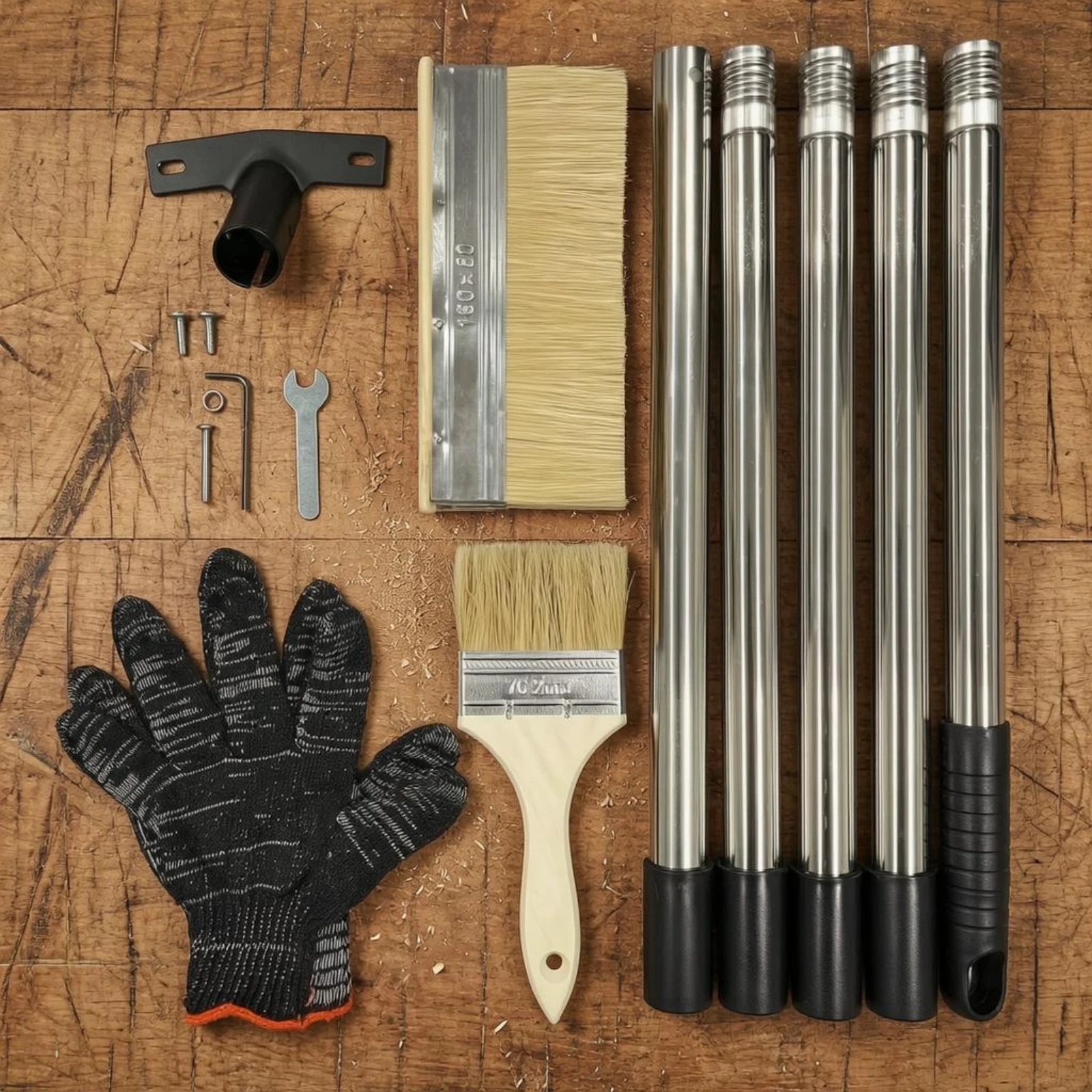 Deck Paint Brush Stainless Steel Long Handle Deck Brush Painting Tool Assembly Accessories Back Saving