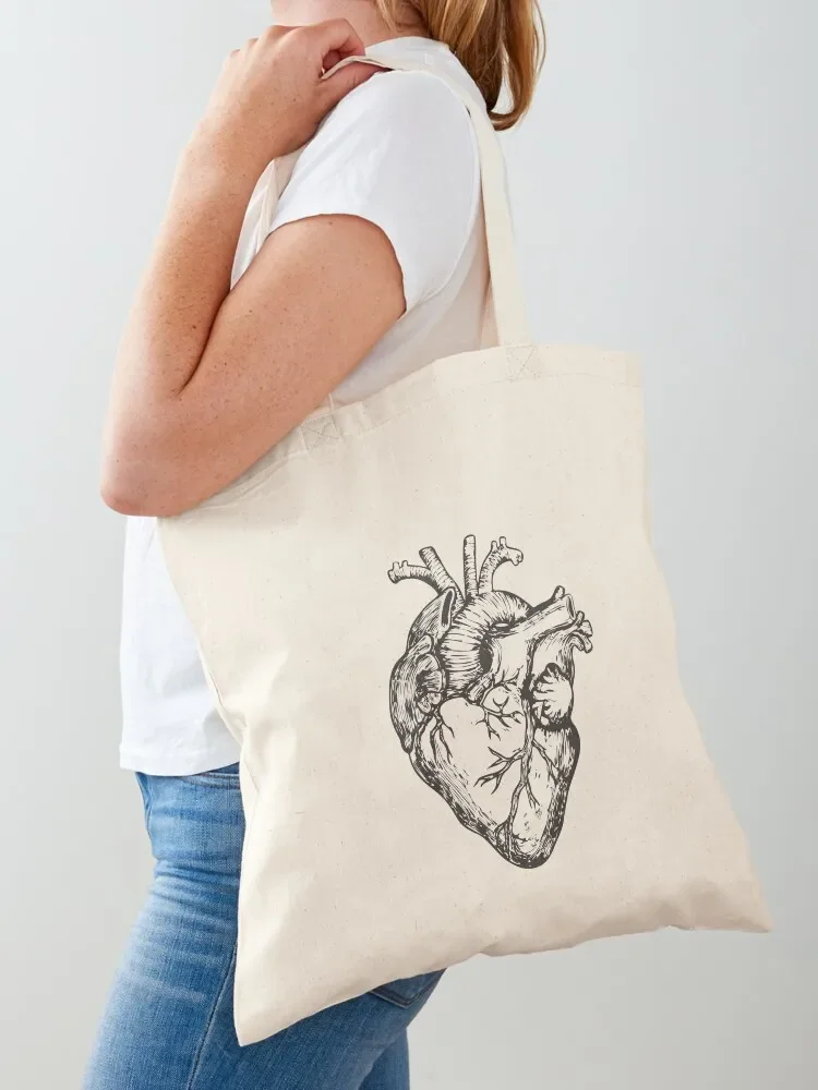 Anatomical Heart รูปหัวใจมนุษย์จริงหมึกวาด Tote กระเป๋าผ้าใบกระเป๋าช้อปปิ้งที่กําหนดเองผ้าใบกระเป๋าผ้ากระเป๋าผ้า